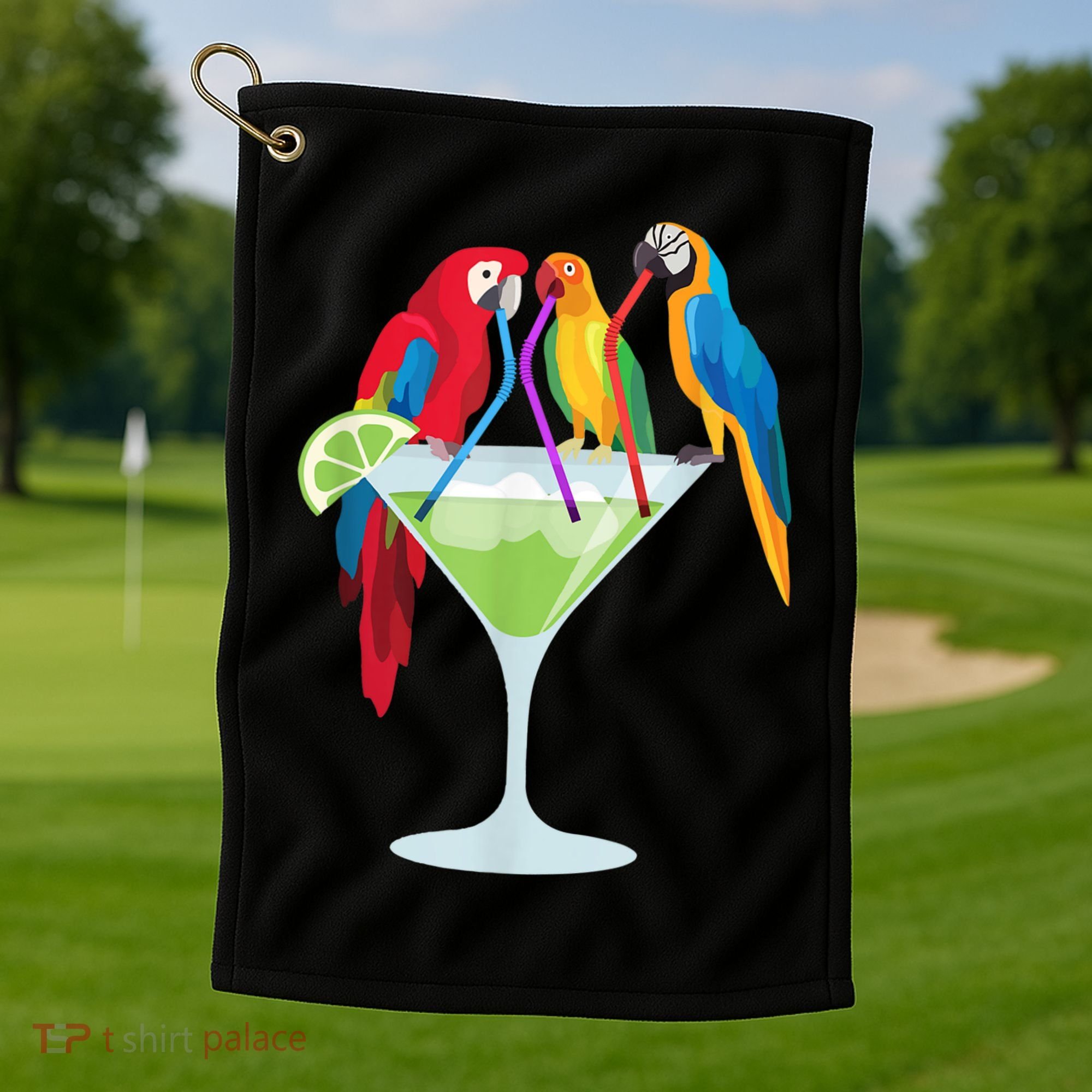 Parrots Drinking Margarita Tropical Vacation Hawaiian Birds Golf Towel