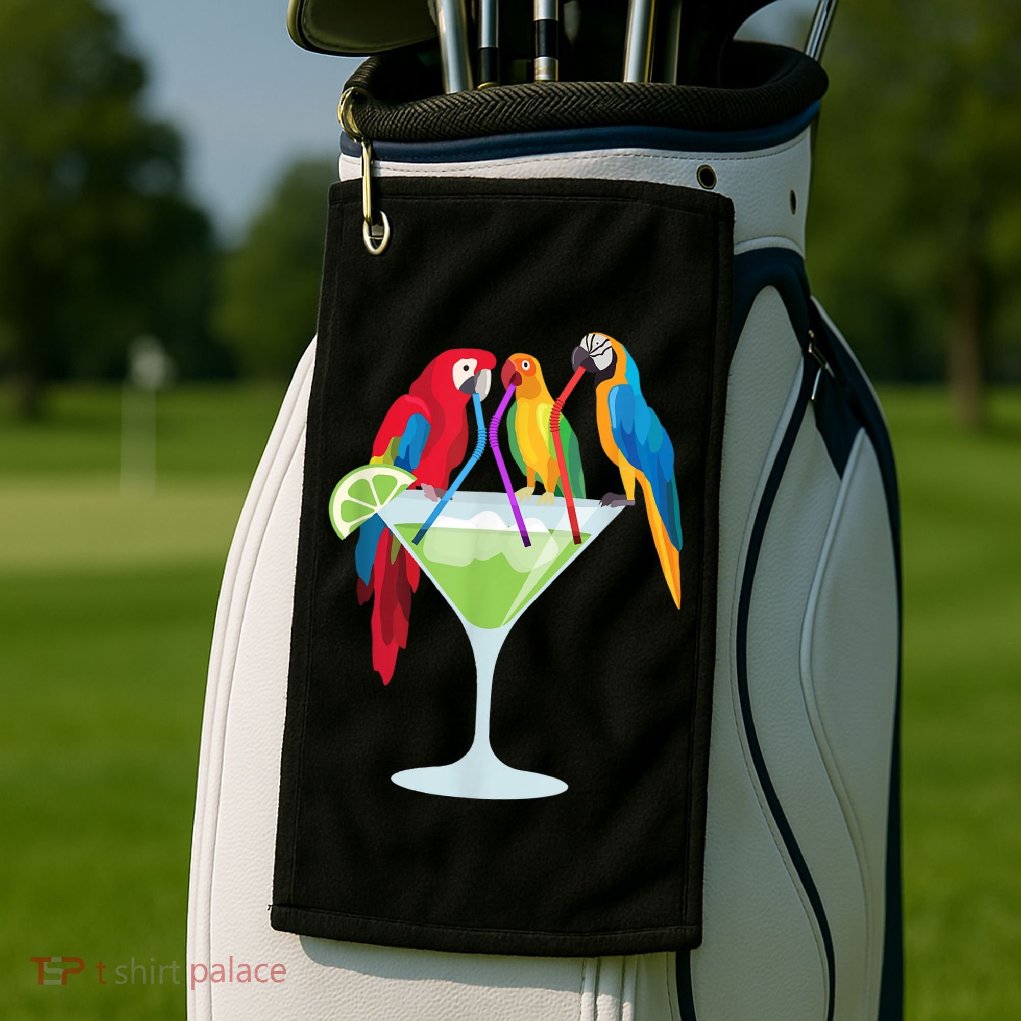 Parrots Drinking Margarita Tropical Vacation Hawaiian Birds Golf Towel