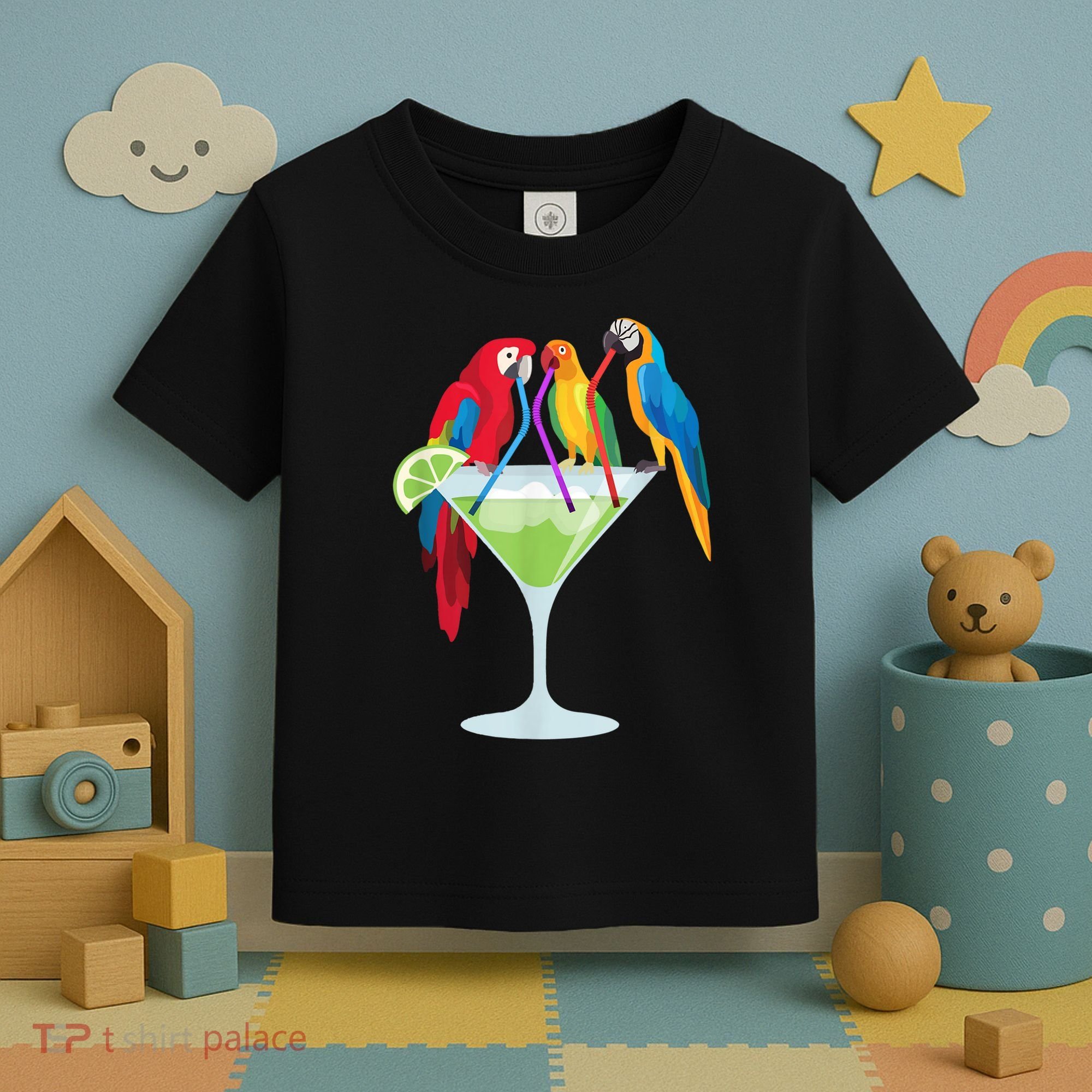 Parrots Drinking Margarita Tropical Vacation Hawaiian Birds Toddler T-Shirt