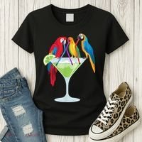 Parrots Drinking Margarita Tropical Vacation Hawaiian Birds Women's T-Shirt thumb 3
