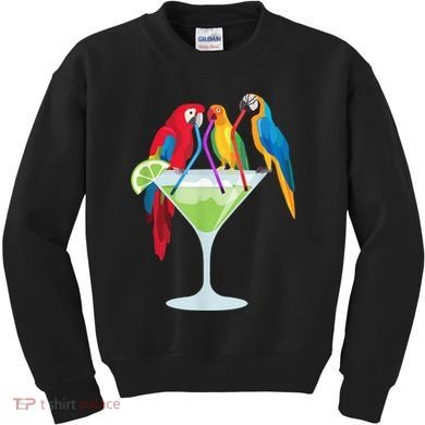 Parrots Drinking Margarita Tropical Vacation Hawaiian Birds Kids Sweatshirt