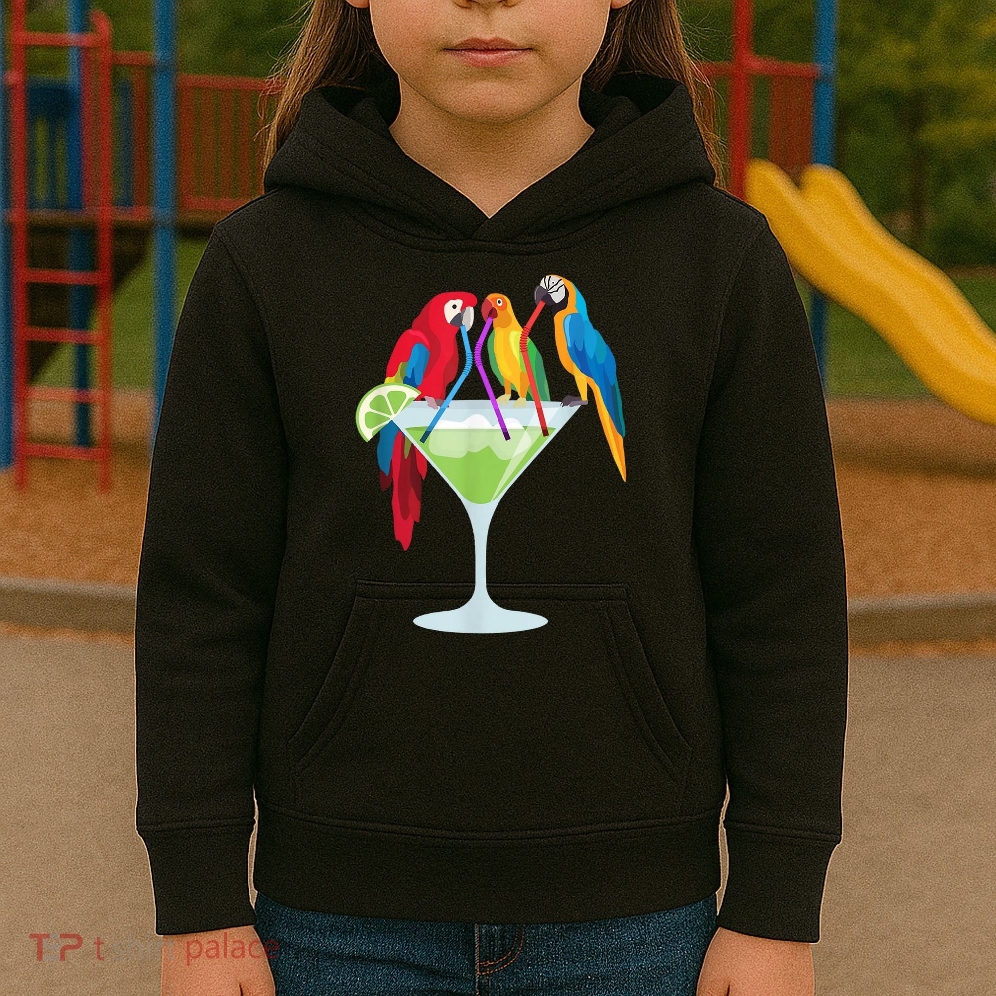 Parrots Drinking Margarita Tropical Vacation Hawaiian Birds Kids Hoodie