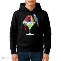 Parrots Drinking Margarita Tropical Vacation Hawaiian Birds Kids Hoodie thumb 4