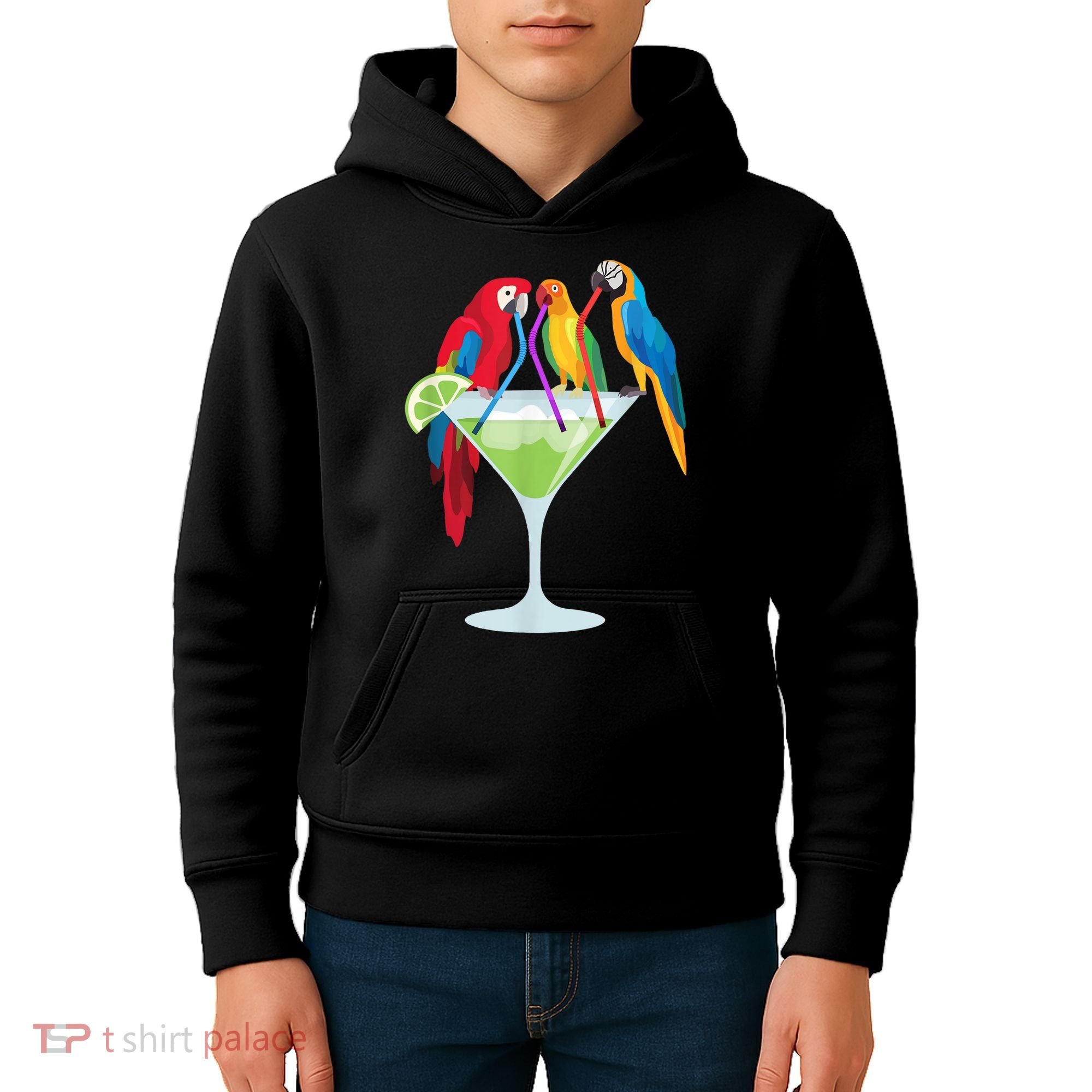 Parrots Drinking Margarita Tropical Vacation Hawaiian Birds Kids Hoodie