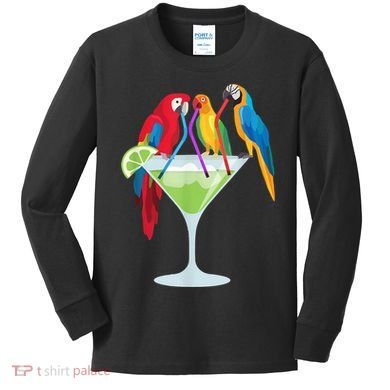 Parrots Drinking Margarita Tropical Vacation Hawaiian Birds Kids Long Sleeve Shirt