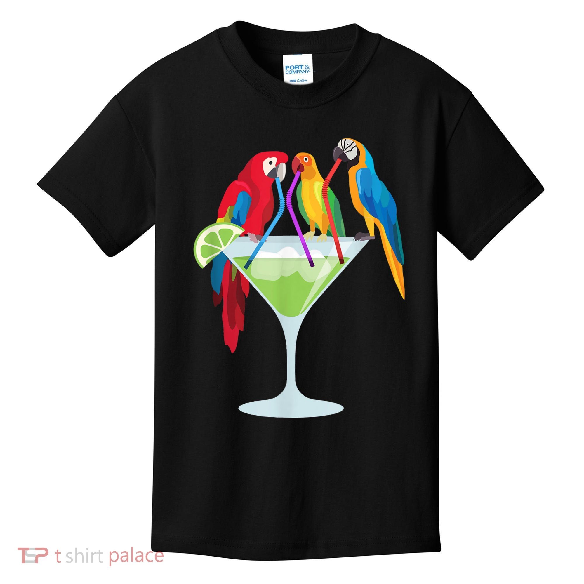 Parrots Drinking Margarita Tropical Vacation Hawaiian Birds Kids T-Shirt
