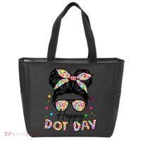 Polka Dot Messy Bun Teacher Happy Dot Day Gift Tote Bag thumb 0