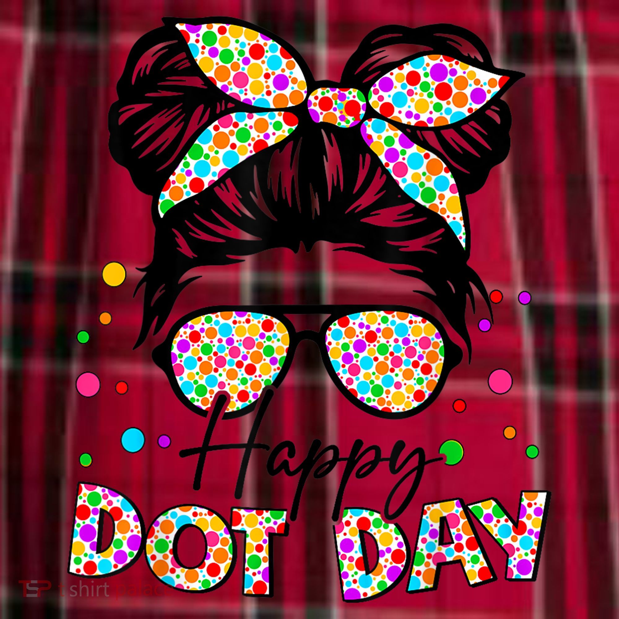 Polka Dot Messy Bun Teacher Happy Dot Day Gift Women's Flannel Plaid Pajama Pants