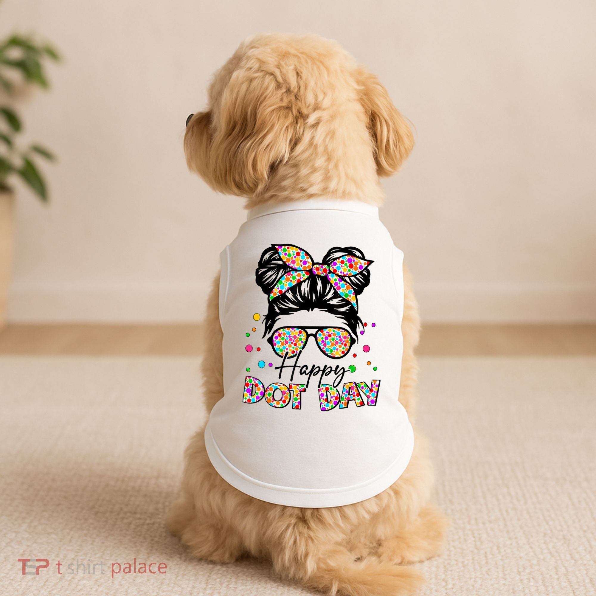 Polka Dot Messy Bun Teacher Happy Dot Day Gift Doggie Tank