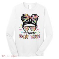 Polka Dot Messy Bun Teacher Happy Dot Day Gift Long Sleeve Shirt thumb 0