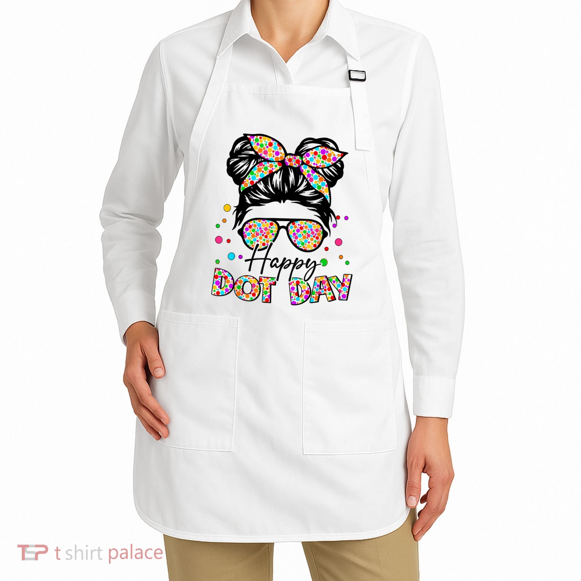 Polka Dot Messy Bun Teacher Happy Dot Day Gift Apron