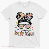 Polka Dot Messy Bun Teacher Happy Dot Day Gift T-Shirt thumb 0