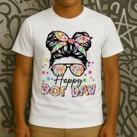 Polka Dot Messy Bun Teacher Happy Dot Day Gift T-Shirt thumb 3