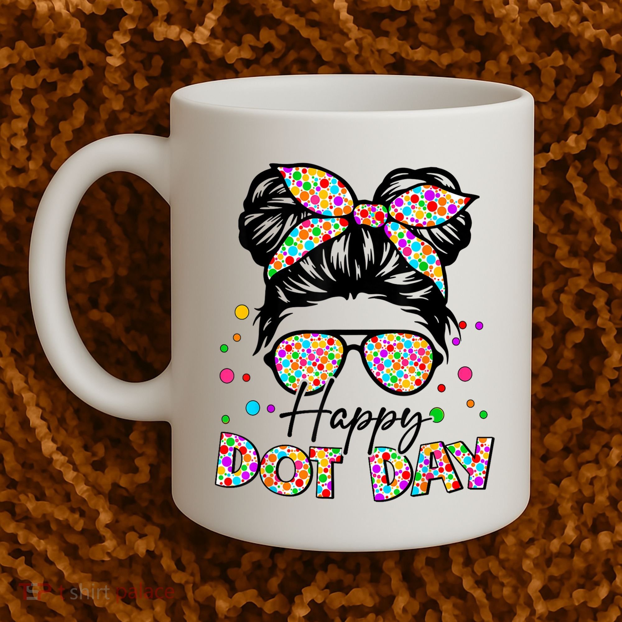 Polka Dot Messy Bun Teacher Happy Dot Day Gift Coffee Mug