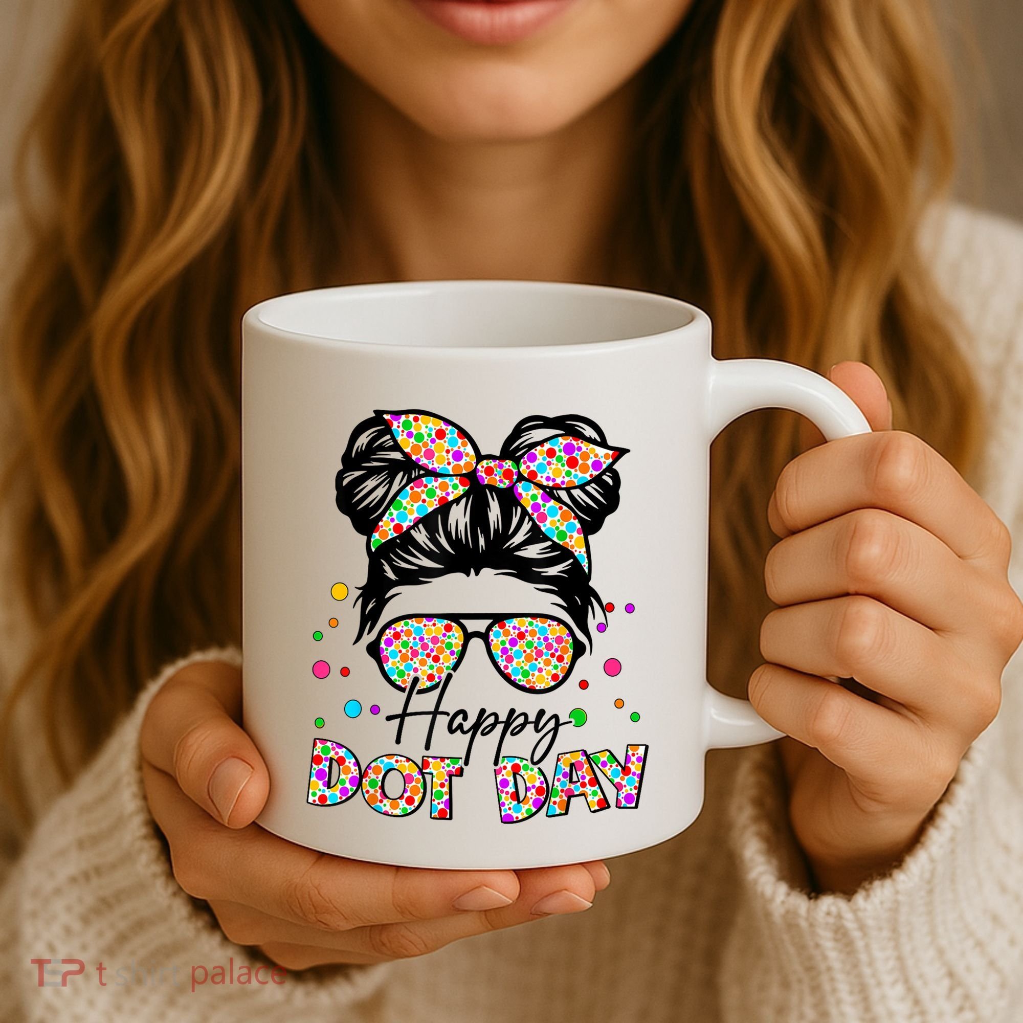 Polka Dot Messy Bun Teacher Happy Dot Day Gift Coffee Mug
