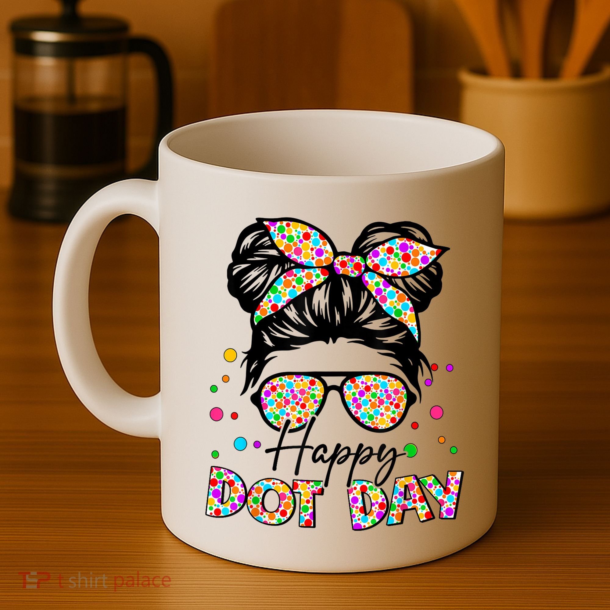 Polka Dot Messy Bun Teacher Happy Dot Day Gift Coffee Mug