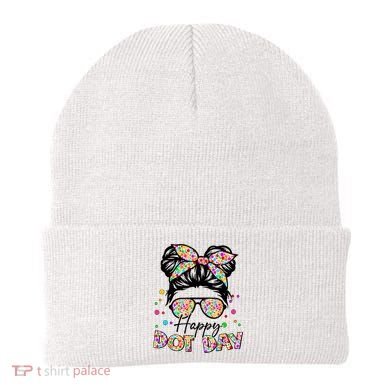 Polka Dot Messy Bun Teacher Happy Dot Day Gift Beanie