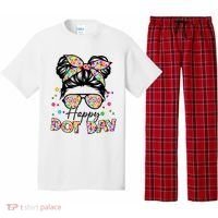 Polka Dot Messy Bun Teacher Happy Dot Day Gift Pajama Set thumb 0
