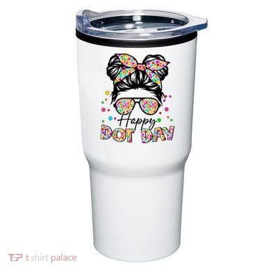 Polka Dot Messy Bun Teacher Happy Dot Day Gift Tumbler