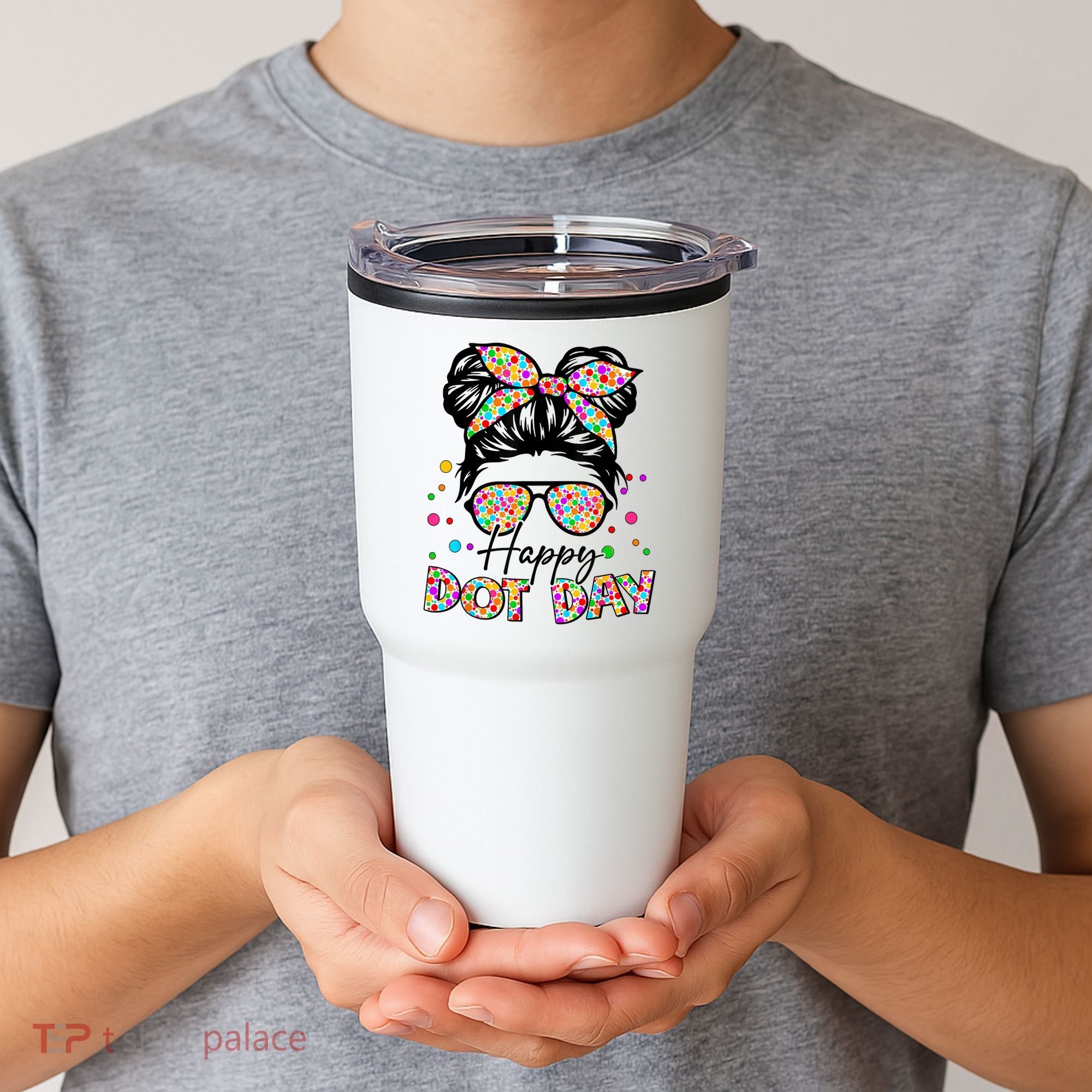 Polka Dot Messy Bun Teacher Happy Dot Day Gift Tumbler