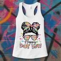 Polka Dot Messy Bun Teacher Happy Dot Day Gift Women's Tank Top thumb 3