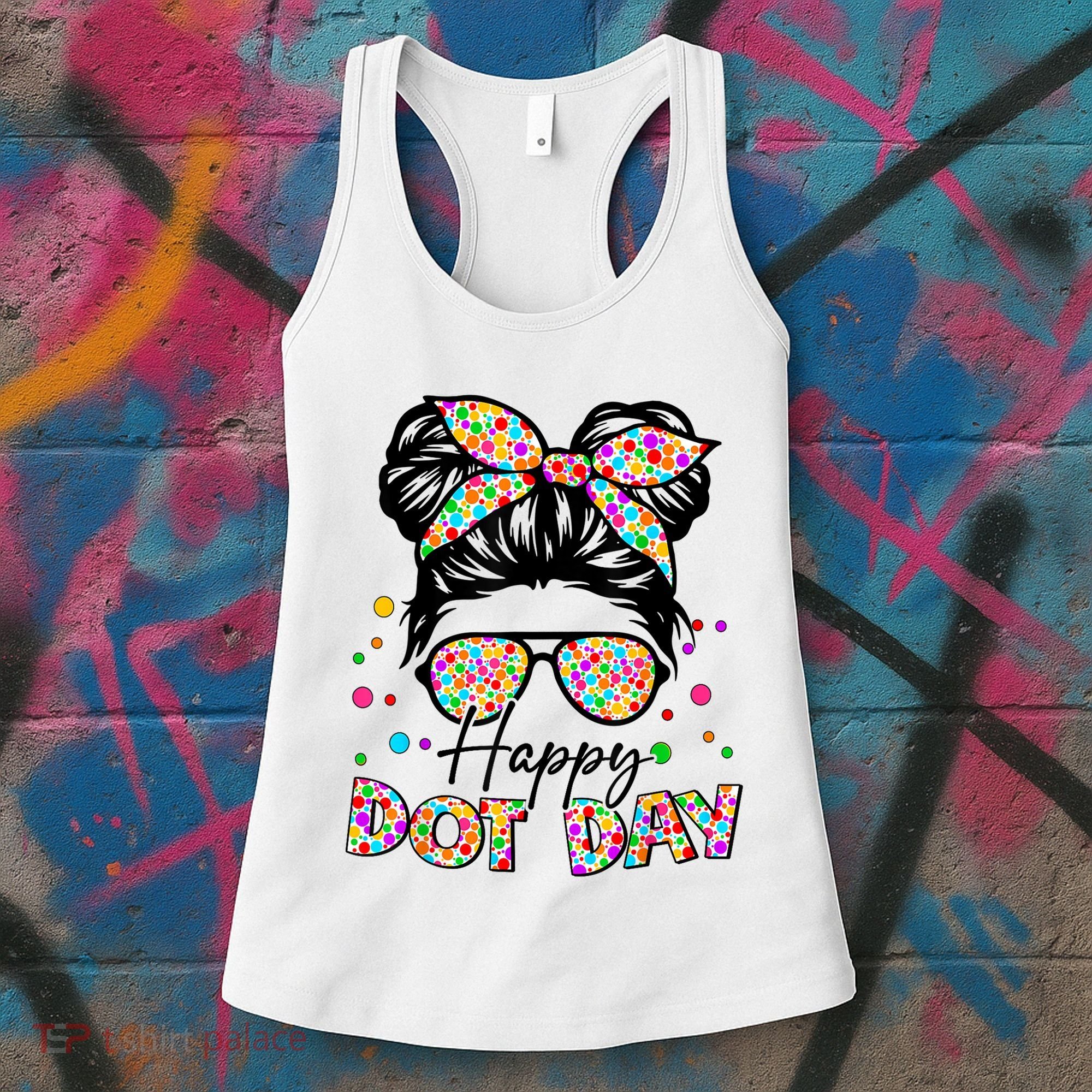 Polka Dot Messy Bun Teacher Happy Dot Day Gift Women's Tank Top