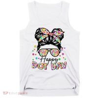 Polka Dot Messy Bun Teacher Happy Dot Day Gift Tank Top thumb 0