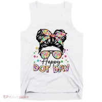 Polka Dot Messy Bun Teacher Happy Dot Day Gift Tank Top thumb 0