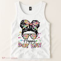 Polka Dot Messy Bun Teacher Happy Dot Day Gift Tank Top thumb 2