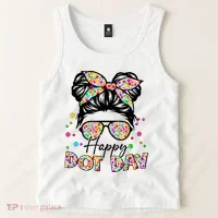 Polka Dot Messy Bun Teacher Happy Dot Day Gift Tank Top thumb 2