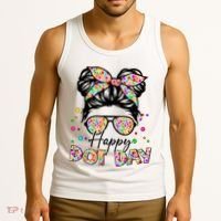 Polka Dot Messy Bun Teacher Happy Dot Day Gift Tank Top thumb 3