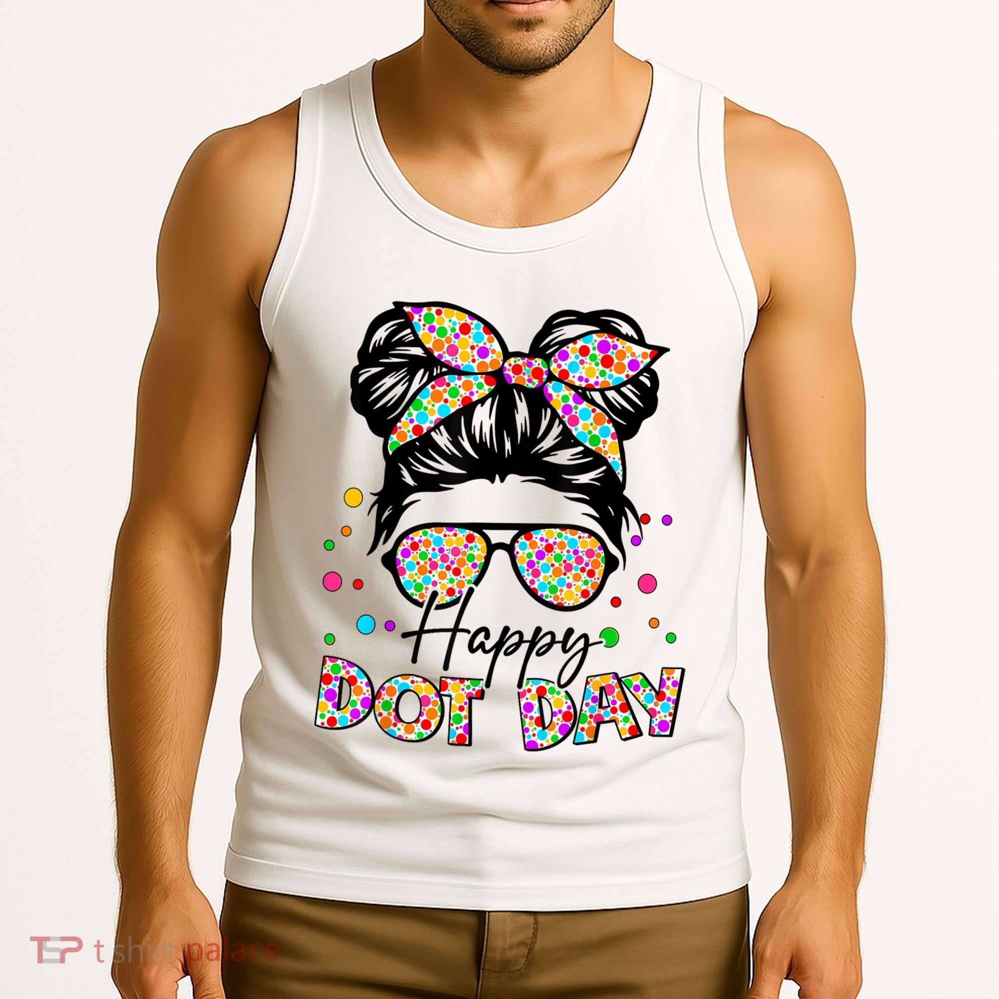 Polka Dot Messy Bun Teacher Happy Dot Day Gift Tank Top