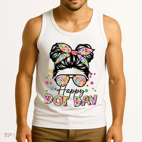 Polka Dot Messy Bun Teacher Happy Dot Day Gift Tank Top