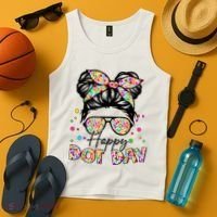Polka Dot Messy Bun Teacher Happy Dot Day Gift Tank Top thumb 4
