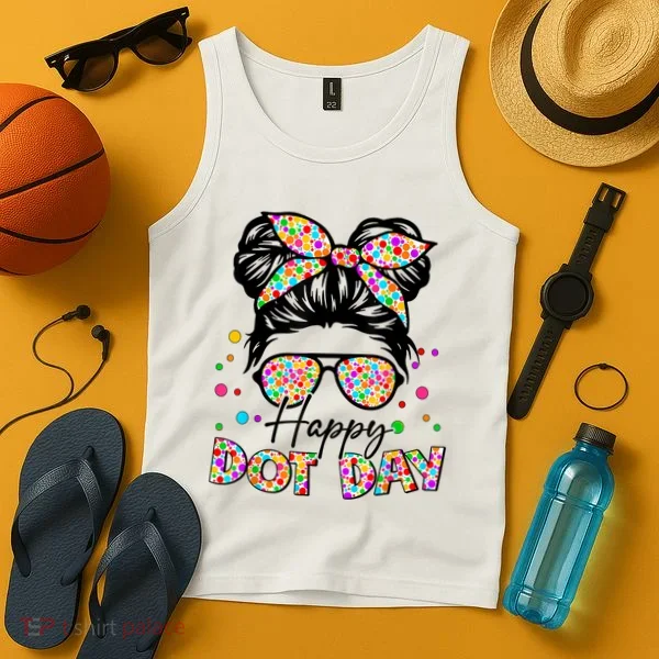 Polka Dot Messy Bun Teacher Happy Dot Day Gift Tank Top