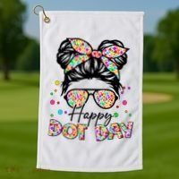 Polka Dot Messy Bun Teacher Happy Dot Day Gift Golf Towel thumb 1