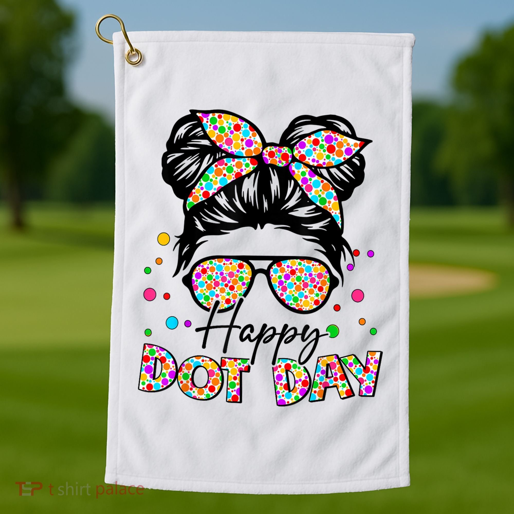 Polka Dot Messy Bun Teacher Happy Dot Day Gift Golf Towel
