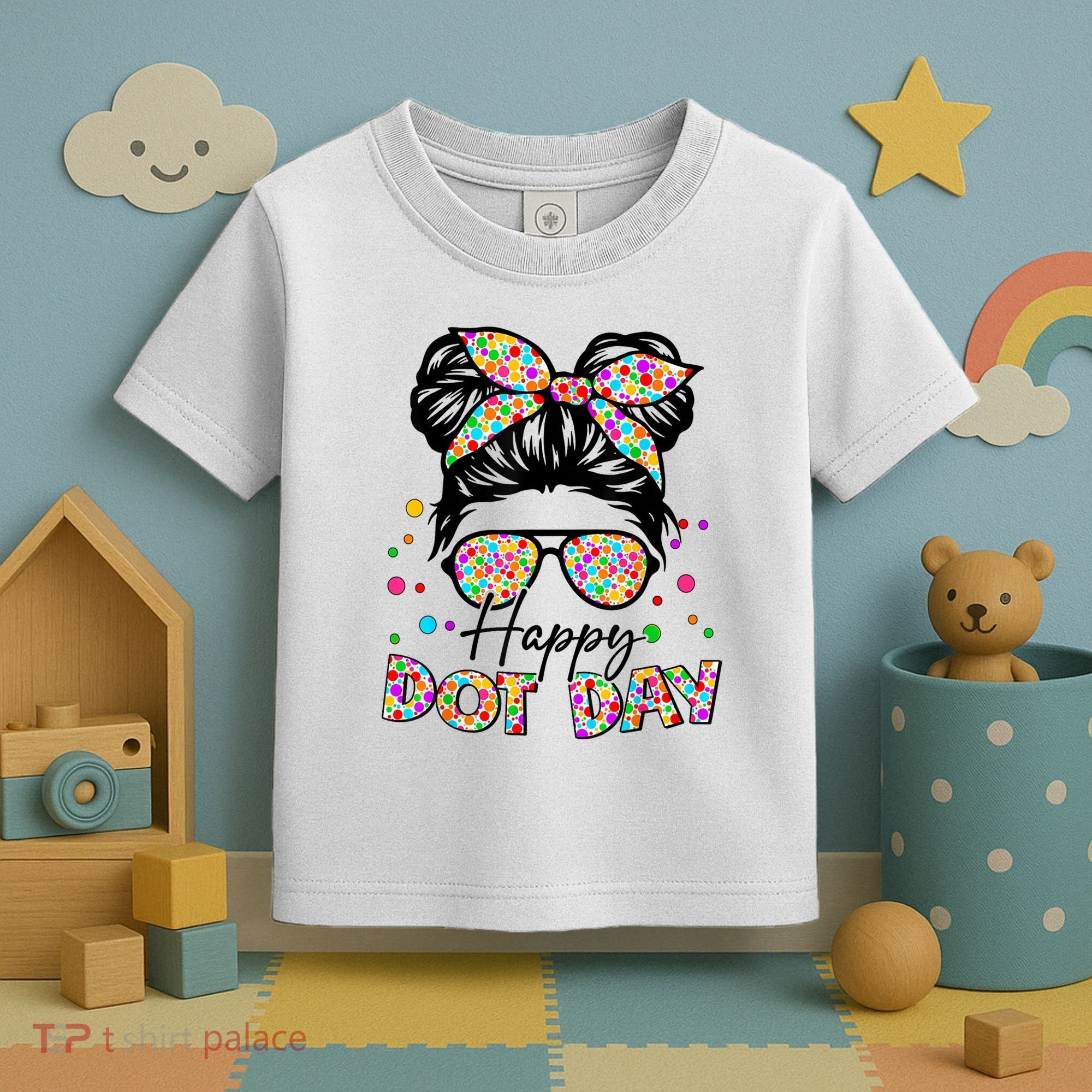 Polka Dot Messy Bun Teacher Happy Dot Day Gift Toddler T-Shirt