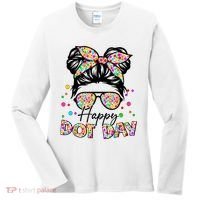 Polka Dot Messy Bun Teacher Happy Dot Day Gift Women's Long Sleeve Shirt thumb 0