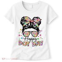 Polka Dot Messy Bun Teacher Happy Dot Day Gift Women's T-Shirt thumb 0