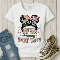 Polka Dot Messy Bun Teacher Happy Dot Day Gift Women's T-Shirt thumb 3