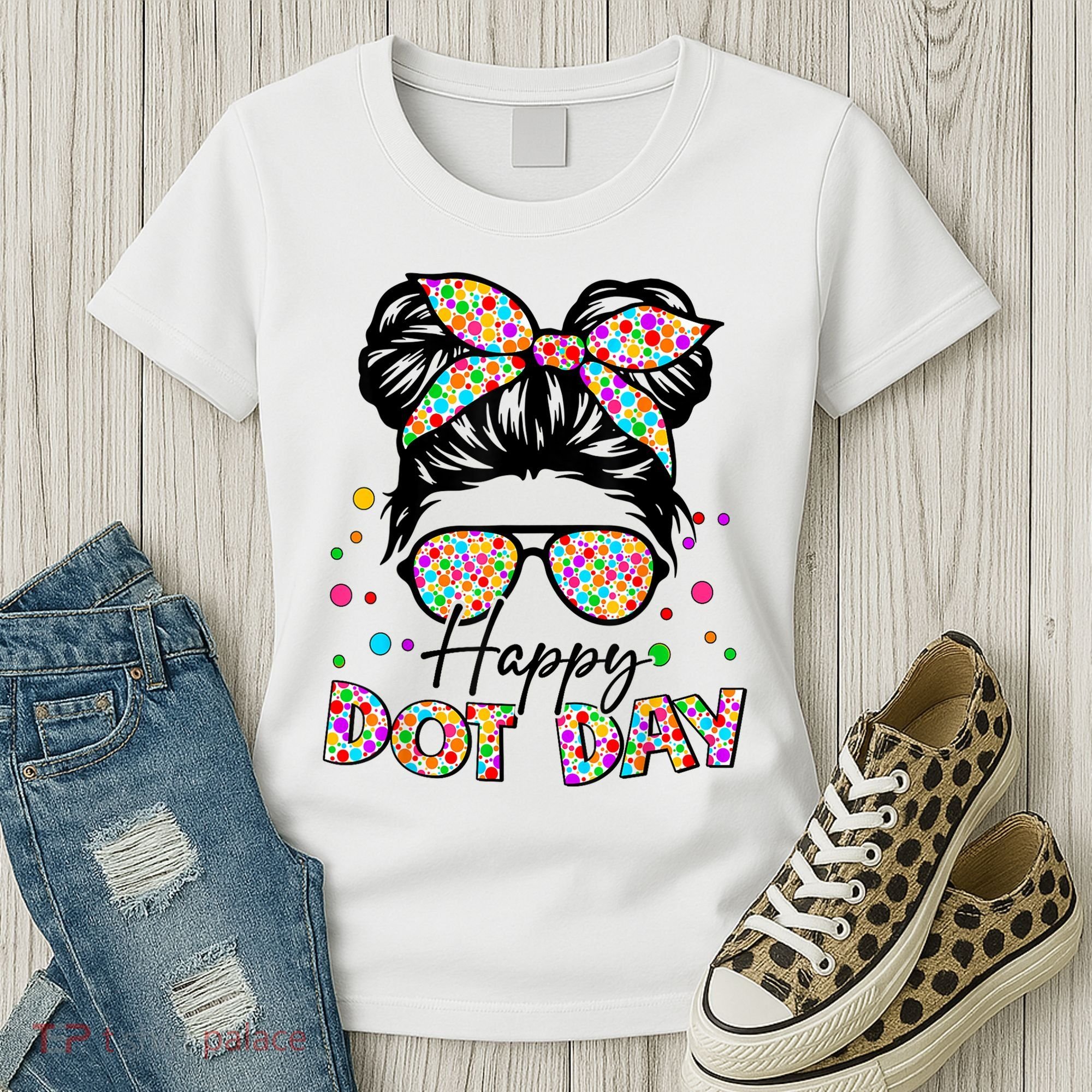Polka Dot Messy Bun Teacher Happy Dot Day Gift Women's T-Shirt