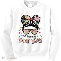 Polka Dot Messy Bun Teacher Happy Dot Day Gift Kids Sweatshirt thumb 0