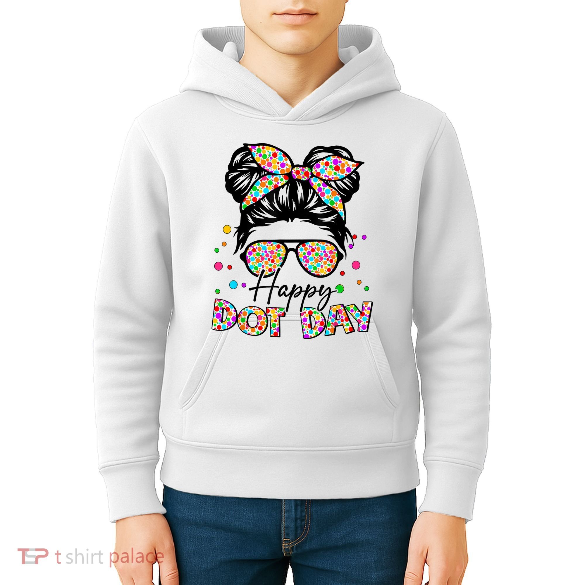 Polka Dot Messy Bun Teacher Happy Dot Day Gift Kids Hoodie