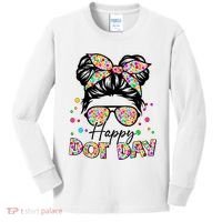 Polka Dot Messy Bun Teacher Happy Dot Day Gift Kids Long Sleeve Shirt thumb 0