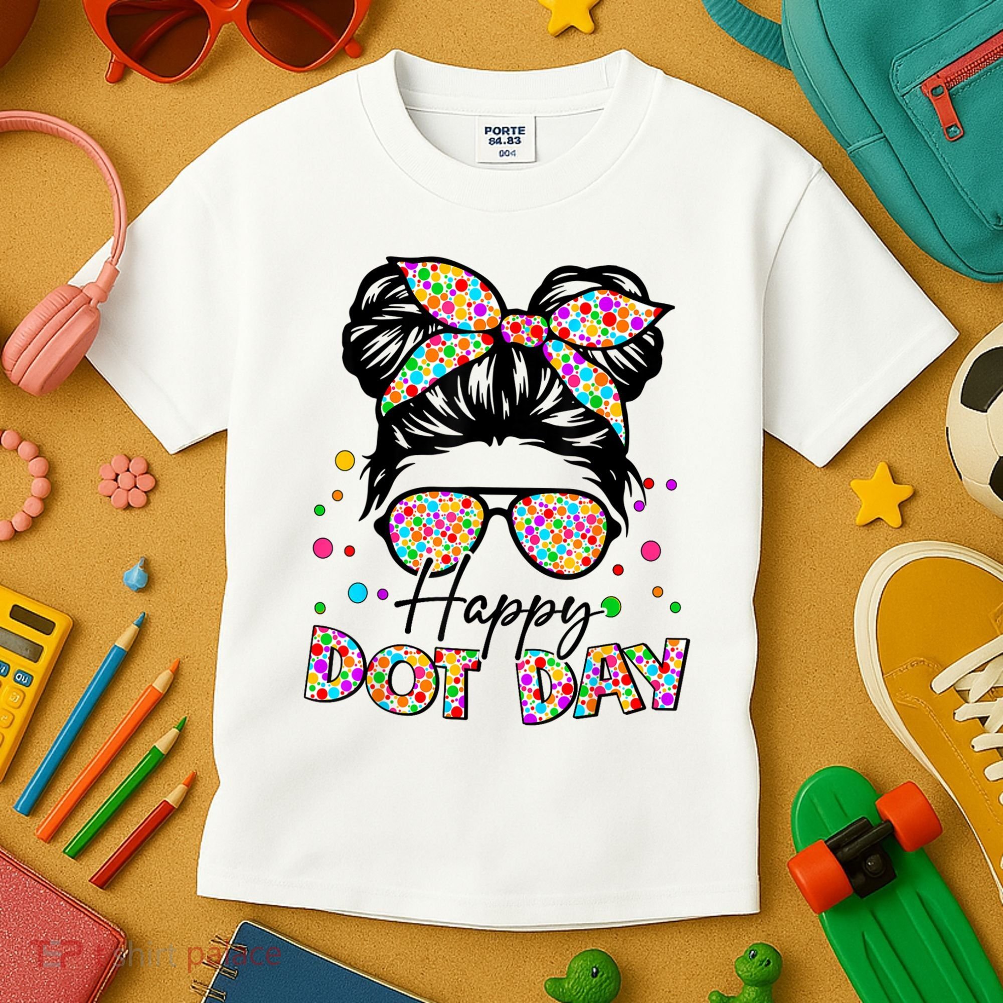 Polka Dot Messy Bun Teacher Happy Dot Day Gift Kids T-Shirt