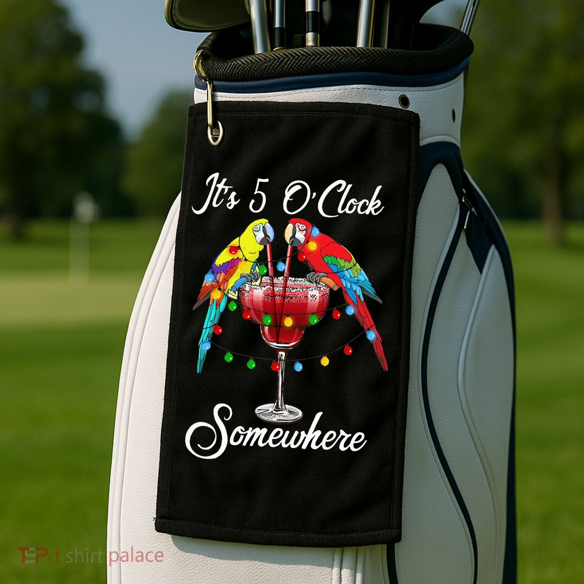 Parrots Drinking Margarita It's 5 O'clock Somewhere Golf Towel