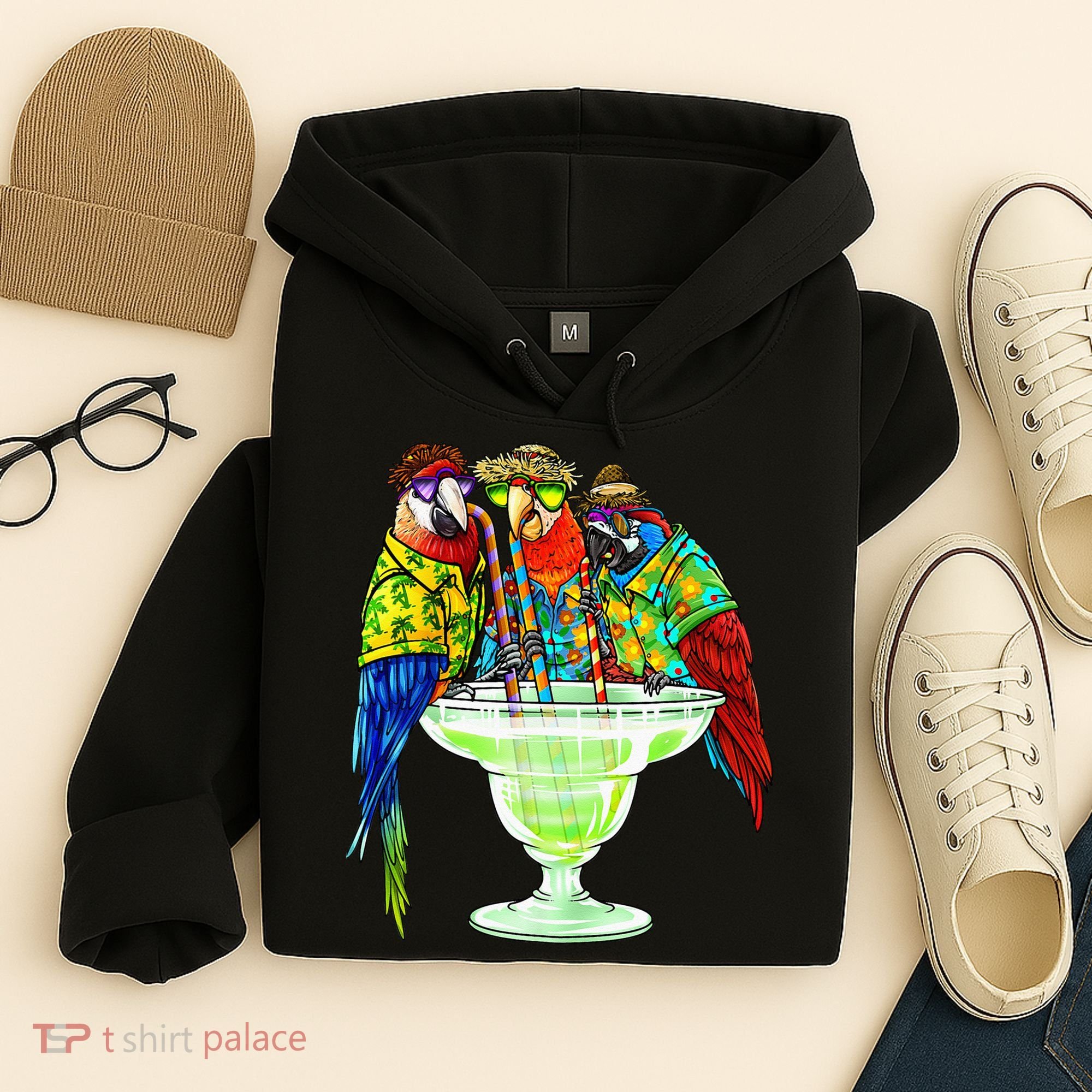 Parrots Drinking Margarita Hawaiian Vacation Birds Hoodie