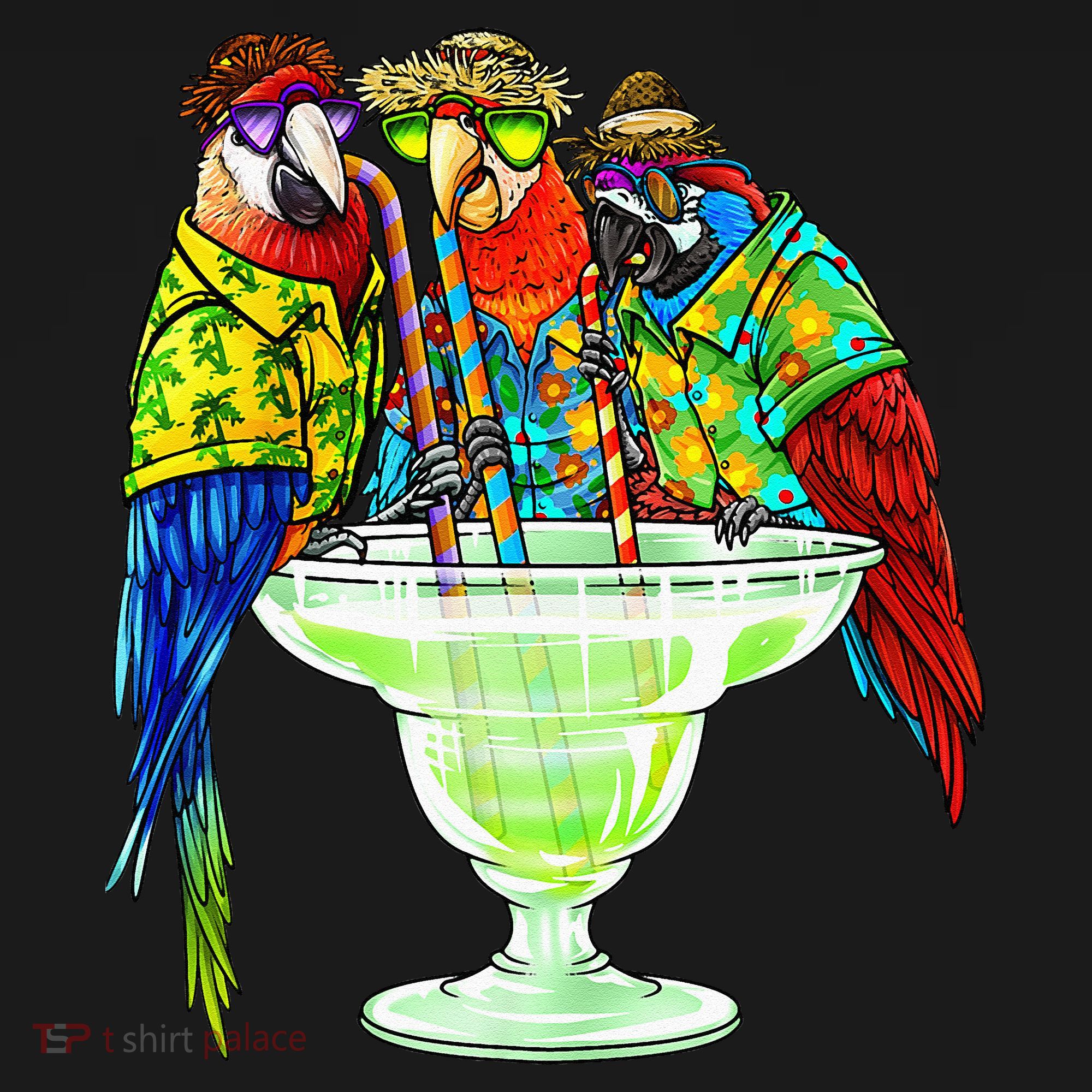 Parrots Drinking Margarita Hawaiian Vacation Birds Long Sleeve Shirt