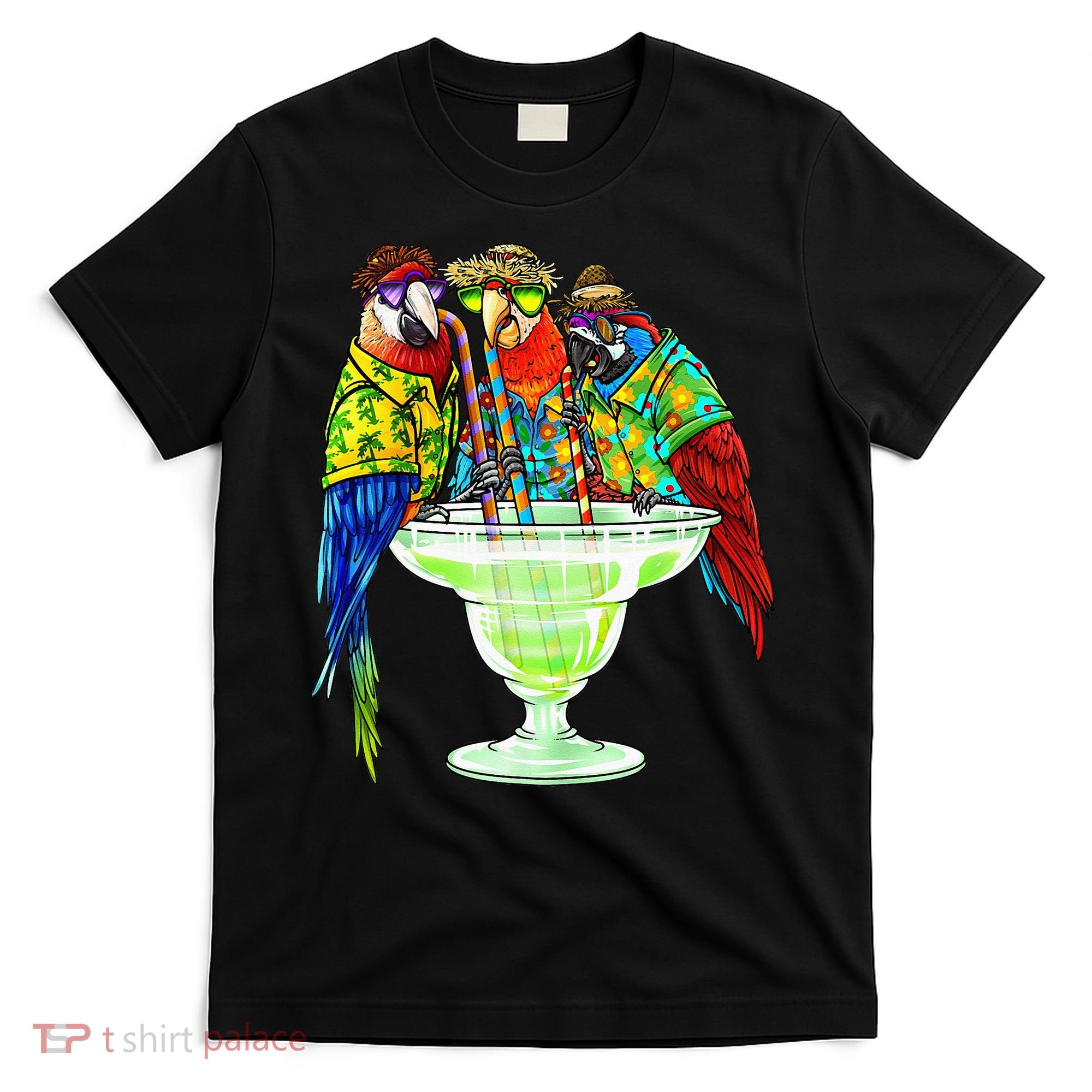 Parrots Drinking Margarita Hawaiian Vacation Birds T-Shirt